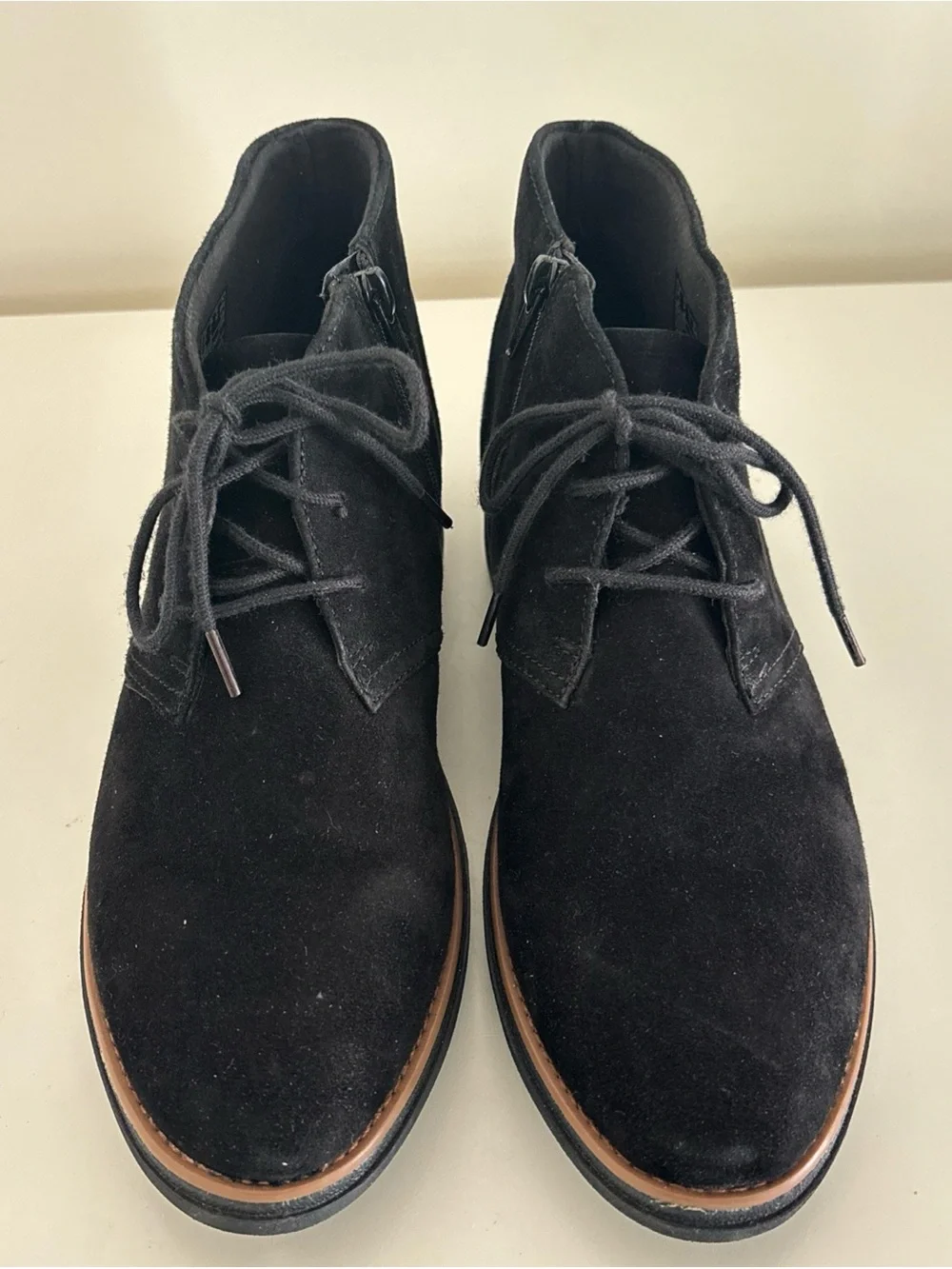 Clarks Black Suede Ankle Booties with Lace-Up Front